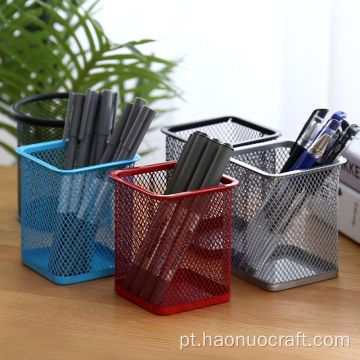 Porta-canetas quadrada grade de metal simples moda escritório em casa papelaria armazenamento
